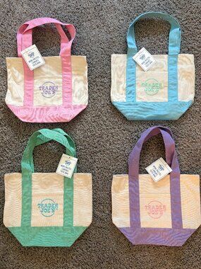 TRADER JOE'S | NWT Authentic Canvas Mini Tote Bags | Spring Colors | Set Of 4